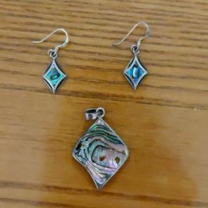 Stirling silver and mother of Pearl earrings and pendant set